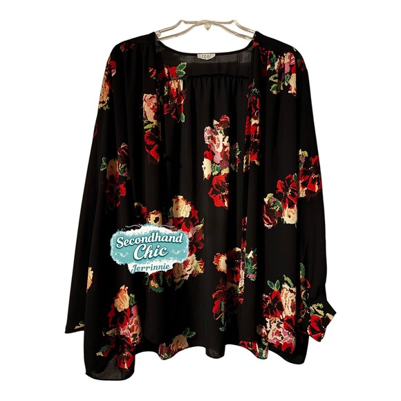 Tobi Sweaters - Tobi Floral Kimono Cardigan Black Red Rose Dolman Sleeve‎ Open Front Wrap Small